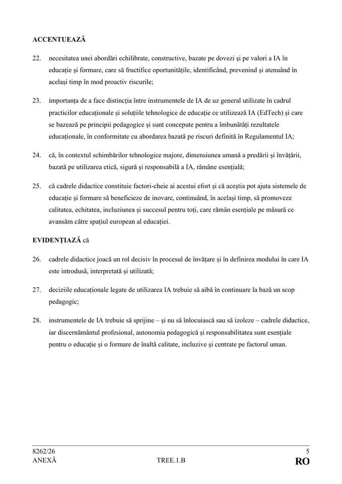 Consiliul Uniunii Europene cere reguli clare pentru IA în educație și sprijin pentru profesori