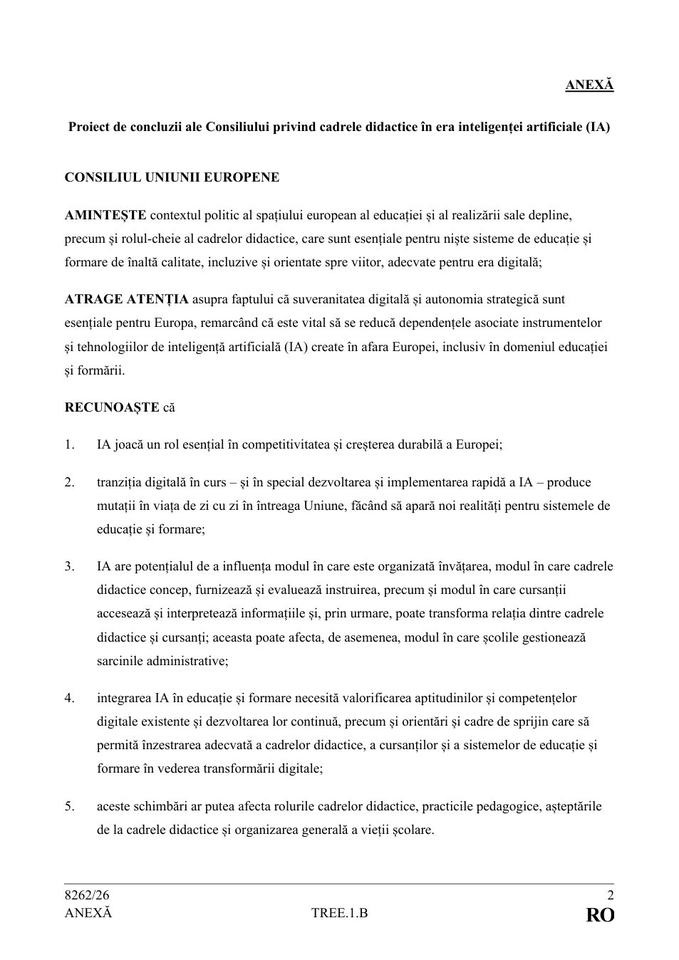Consiliul Uniunii Europene cere reguli clare pentru IA în educație și sprijin pentru profesori