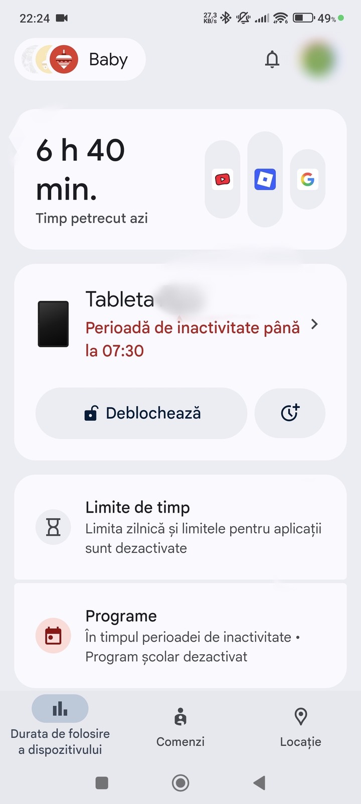 Cum folosesc Family Link pentru a controla timpul de utilizare pe tableta copilului