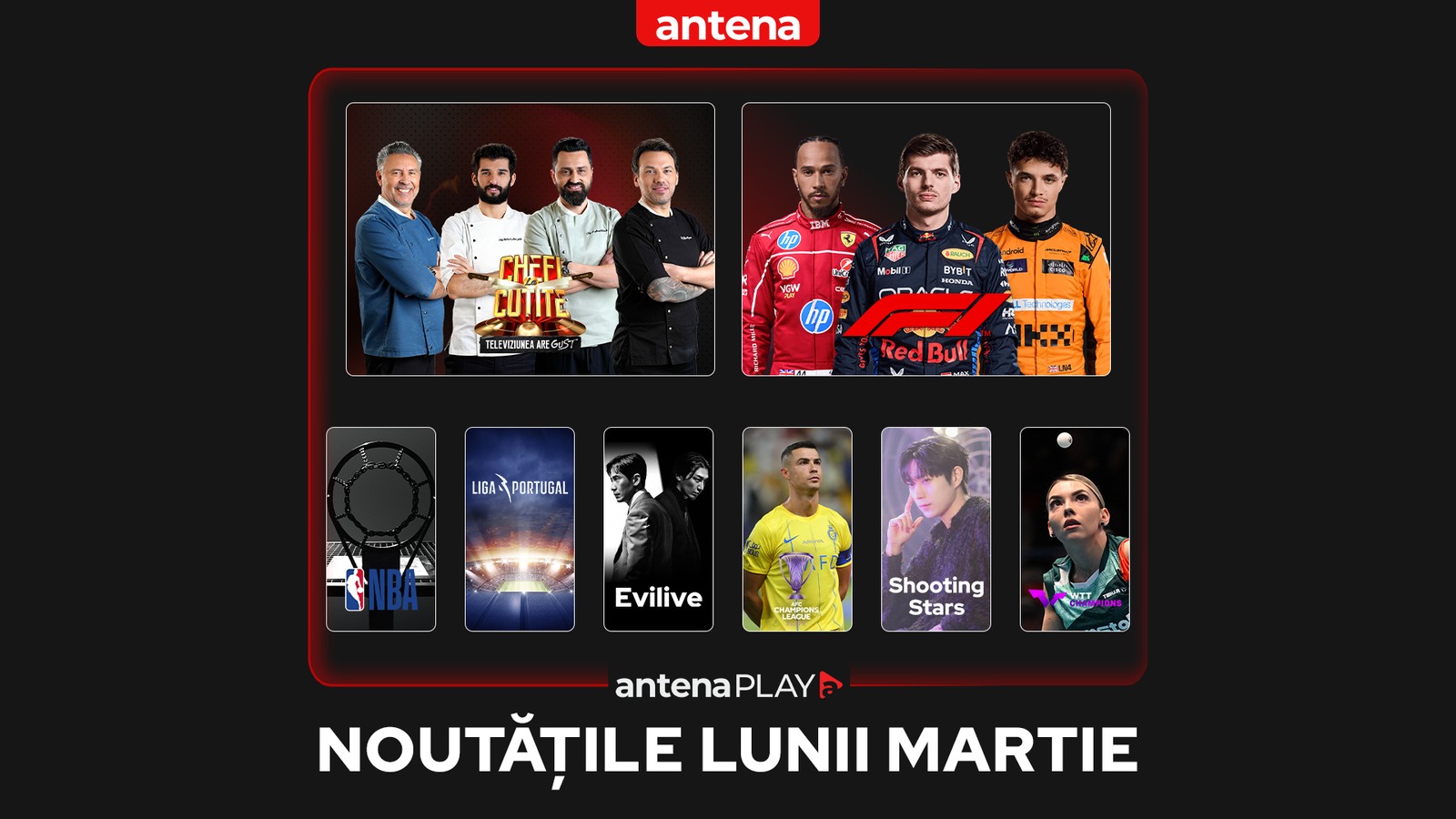 România-Bosnia (21 martie, preliminarii Cupa Mondială 2026), Formula 1, 2 și 3, Liga Campionilor Asiei, Superliga Greciei, Liga Portugal, NBA și NHL, printre recomandările lunii martie la AntenaPlay