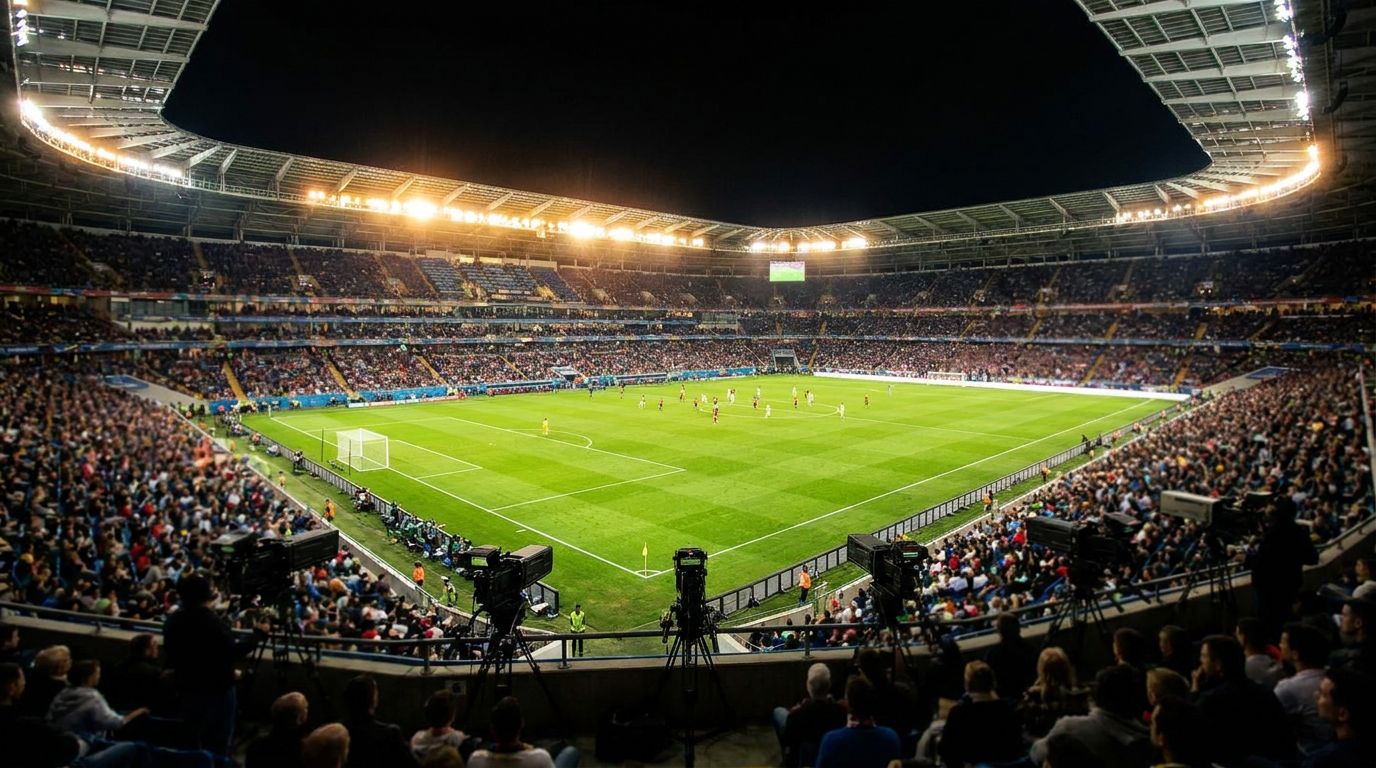 Stadion de fotbal iluminat în nocturnă