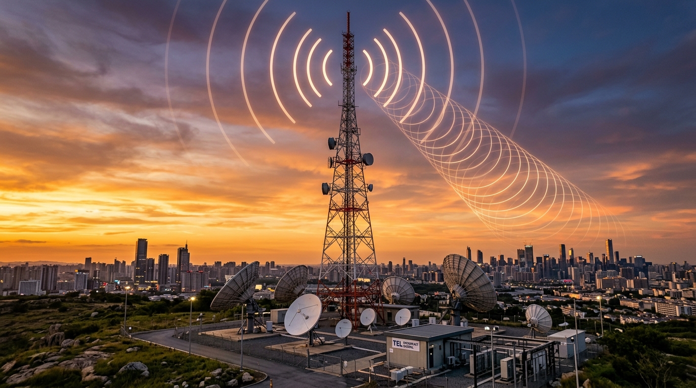 Pilon de transmisie terestră și antene de satelit